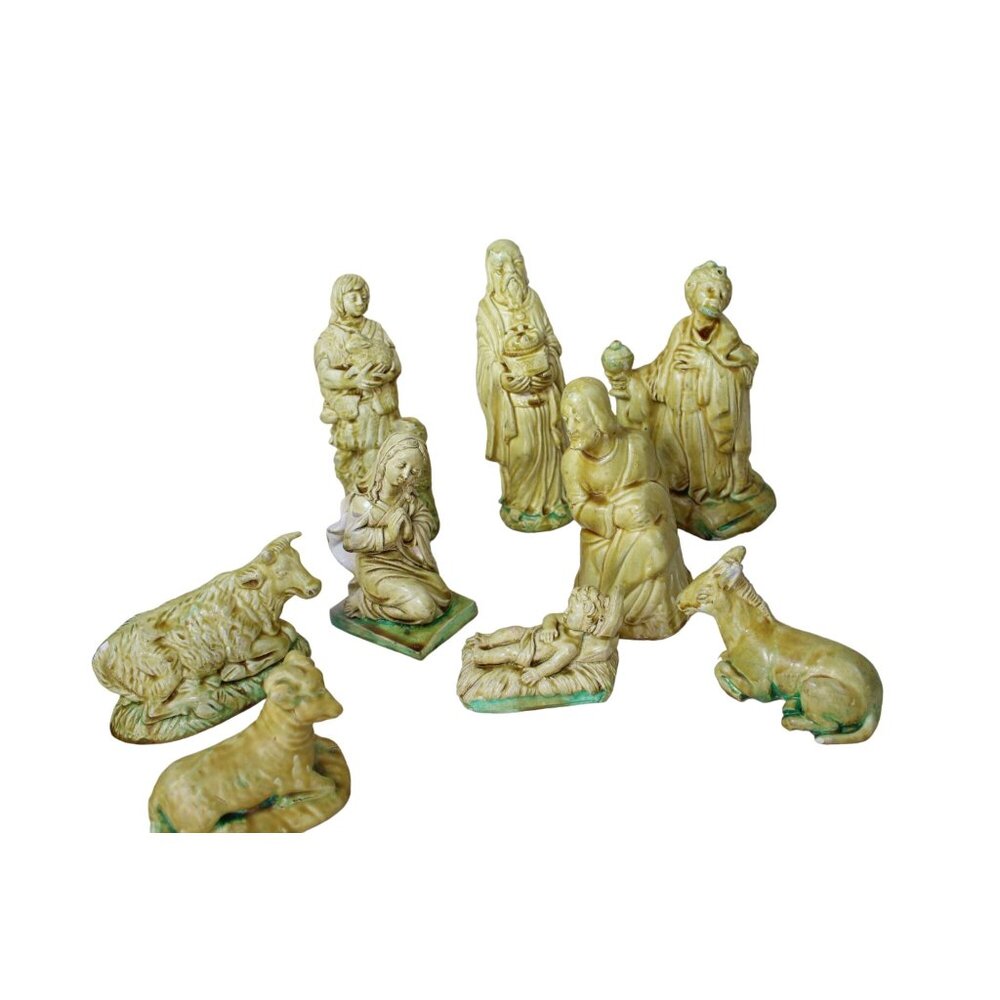 Plaster Nativity Set Vintage Glaze 91426 Monochrome